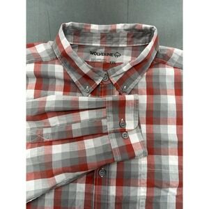 Wolverine Mens Plaid Long Sleeve Button Down Shirt Red Gray XXL Lightweight